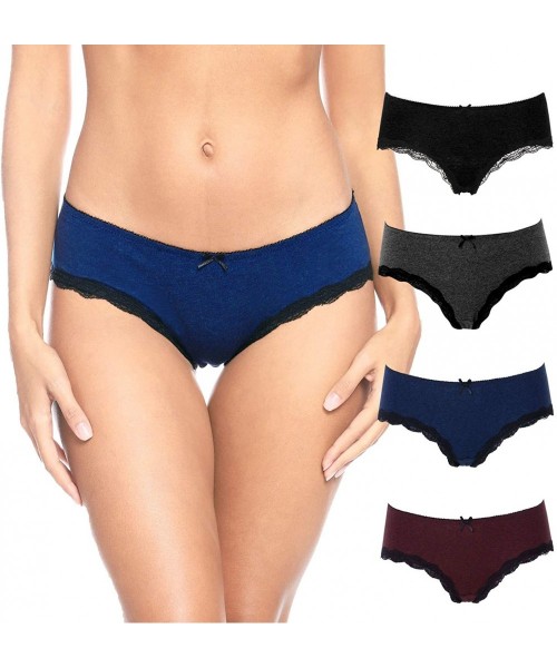Panties Women's Cotton Bikini Panties Cozy Underwear Low-Rise Panties 4 Pack - Wine/ Blue/ Grey/ Black - CC18HGCCEKW