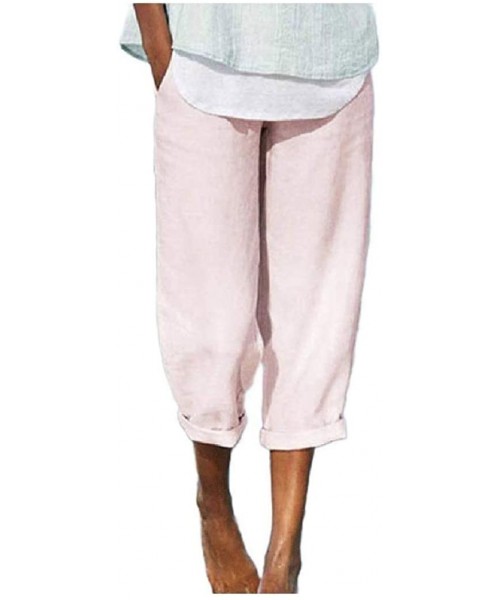 Bottoms Womens Slim Casual Oversized Pure Colour Linen Palazzo Lounge Pant - Pink - CR19E4HQ8I0