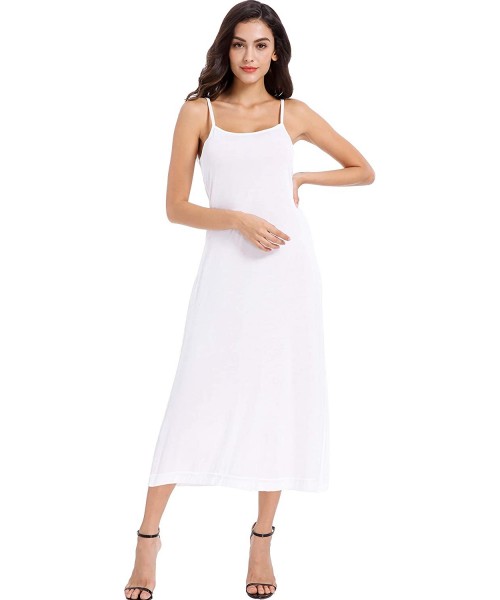 Slips Women Long Adjustable Spaghetti Strap Full Cami Slip Camisole Under Dress Liner Nightgown - White-full-length - CY18G6S...