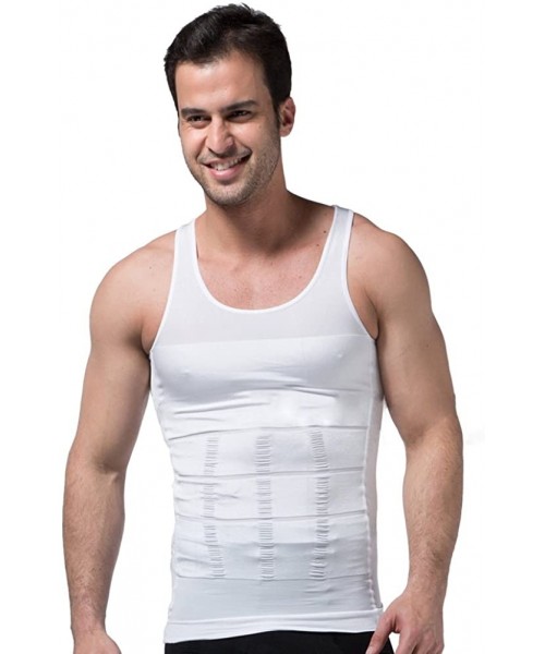 Undershirts Surker Mens Slimming Body Shaper Vest Shirt Abs Abdomen Slim(White- XXL) - CY11SMFME2J