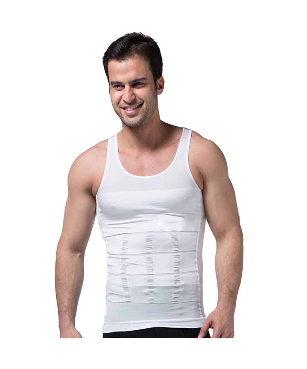 Undershirts Surker Mens Slimming Body Shaper Vest Shirt Abs Abdomen Slim(White- XXL) - CY11SMFME2J
