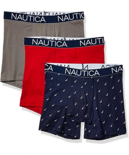 Boxer Briefs Men's 3-Pack Classic Underwear Cotton Stretch Boxer Brief - Nautica Red/Platinum Grey/Sail Printpeacoat - CC18RQ...
