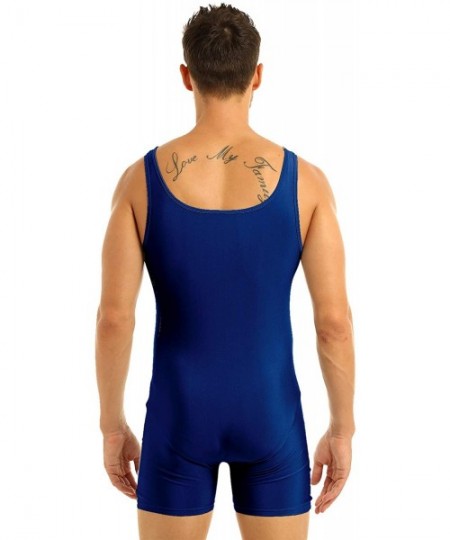 Shapewear Men's Spandex Short Tank Bodysuit Workout Gym Dance Biketard Unitard Dancewear - Navy Blue - C918O8EDK6L