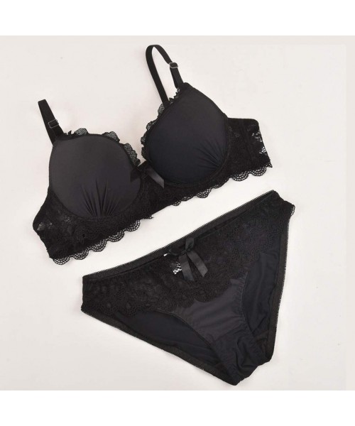 Bras Women's Lace Lingerie Bra and Panty Set Strappy Babydoll Bodysuit - Black - CI18SMT6760
