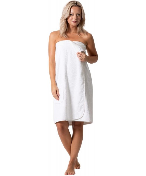 Robes Women's Terry Cloth Spa and Bath Towel Wrap with Adjustable Closure & Elastic Top - White - CG18ZZQS3M9