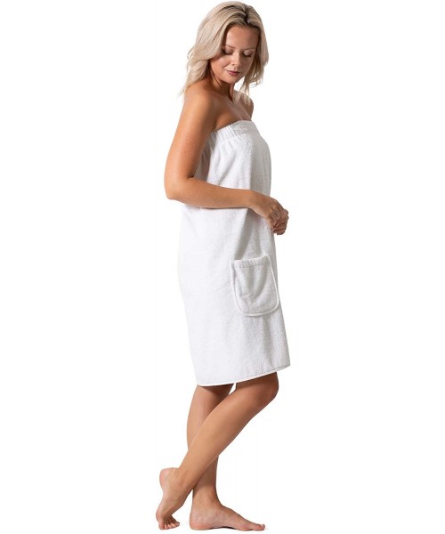 Robes Women's Terry Cloth Spa and Bath Towel Wrap with Adjustable Closure & Elastic Top - White - CG18ZZQS3M9
