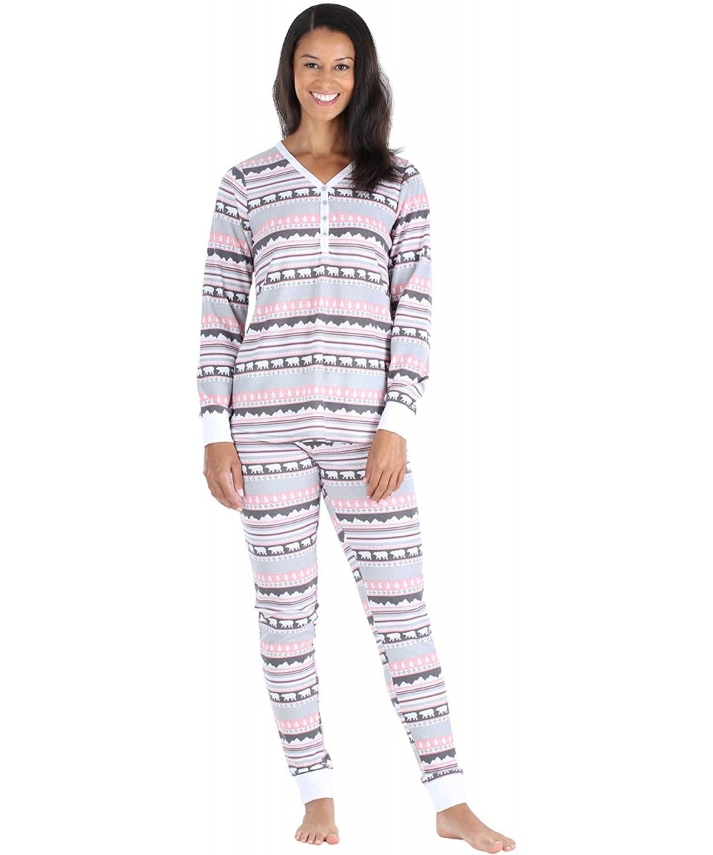Sets Women's Long Sleeve Top and Pajama Pant Set - Bear Jacquard - C918RIMW4E8