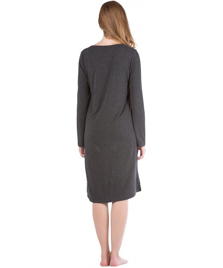 Nightgowns & Sleepshirts Women's Ecofabric Henley Nightshirt Long Sleeve Below Knee - Heather Gray - CX12MAFNF3X