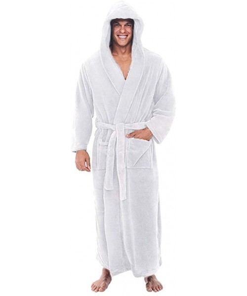 Robes Men's Bathrobe Fleece Lengthened Robe Plush Hood Robe Plus Size Pajamas Sleepwear Coat Open Front Spa Robe Coat - White...