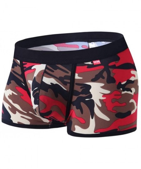 Briefs Mens Camouflage Boxer Briefs Slim Low Waist Pants U Convex Underwear - Coffee Red - C318YYW6I6Z