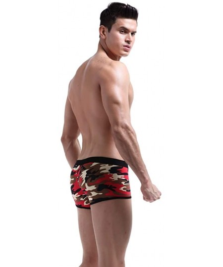 Briefs Mens Camouflage Boxer Briefs Slim Low Waist Pants U Convex Underwear - Coffee Red - C318YYW6I6Z