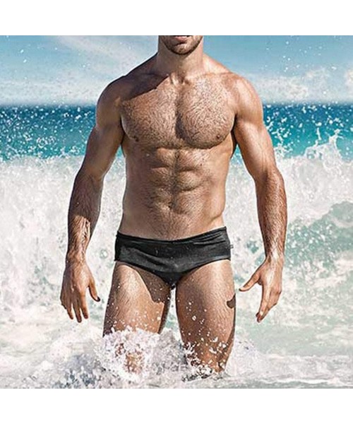 Boxers Fashion Trunks Men Breathable Beach Solid Color Running Swimming Underwear Pants - Black - CG18QIOZUR4