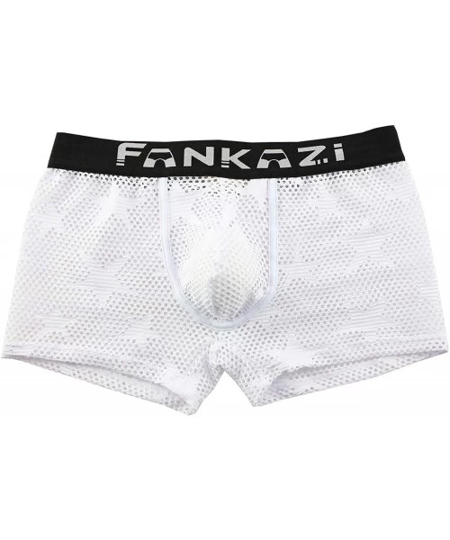 Briefs Men's Underwear Pants Sexy Transparent Star Print Large Mesh Boxer Underwear Pants - White - CK19DWDQ4S5
