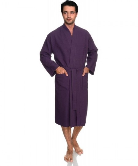 Robes Men's Robe- Kimono Waffle Spa Bathrobe - Loganberry - C5183REDKTQ