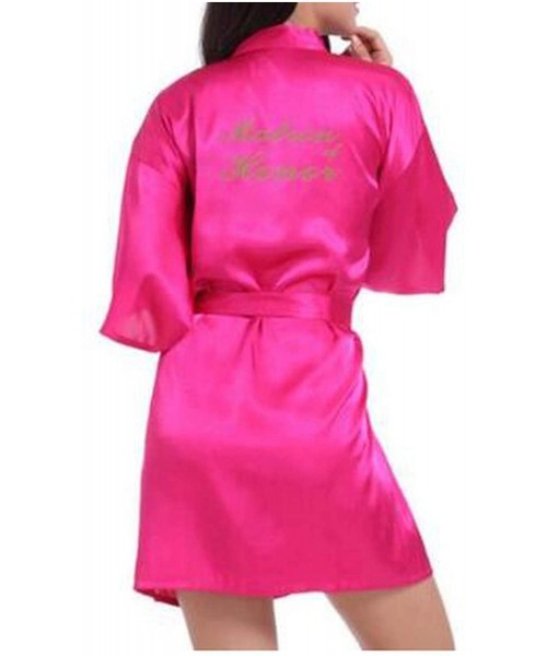 Robes Women Bathrobe Letter Bride Bridesmaid Mother of The Bride Maid of Honor Matron Robes Bridal Dressing Gown - Rose Red M...
