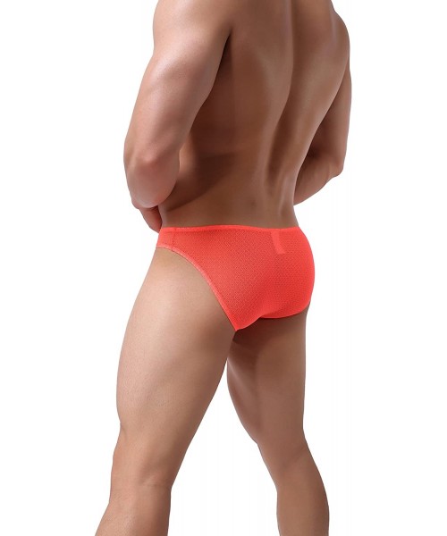 G-Strings & Thongs Men's Sexy Transparent Thong Underwear Low Rise See Through 82 - Orange Briefs - CZ18XAIC43K