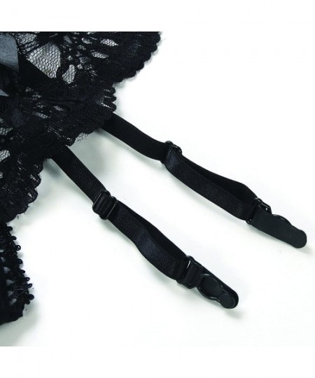 Garters & Garter Belts Women's Lace Garter Belts and Stocking Sets - Black+stockings - CC12EMPFBHH