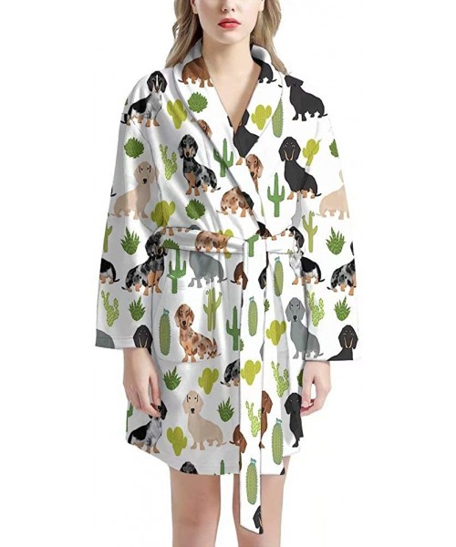 Robes Women Bathrobe with Pockets Sleepwear Long Sleeve Lightweight Pajama Nightgown - Dachshund - CT19775UC65