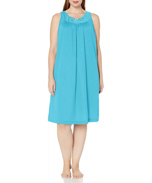 Nightgowns & Sleepshirts Women's Plus-Size Petals 40 Inch Sleeveless Waltz Gown - Turquoise - CH12LR5JGIP