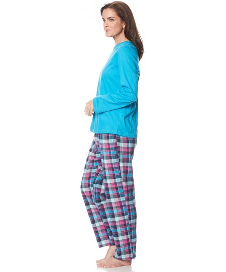 Sets Women's Pajama Set - 100% Flannel Pants and Long Sleeve Cotton PJ Top - Turquoise - CH18SODNKO2