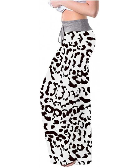 Bottoms Women's Comfy Casual Pajama Pants Floral Print High Waist Wide Leg Pants Drawstring Palazzo Lounge Pants - D - Leopar...