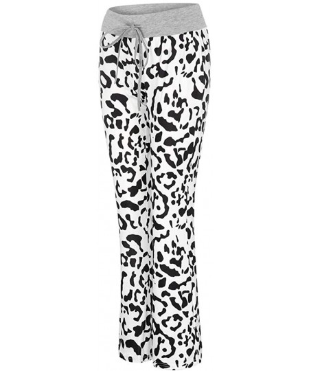 Bottoms Women's Comfy Casual Pajama Pants Floral Print High Waist Wide Leg Pants Drawstring Palazzo Lounge Pants - D - Leopar...