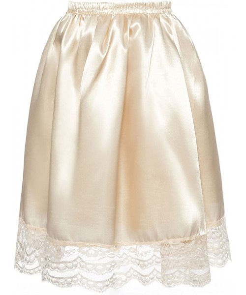 Slips Women's Satin Slip Short Petticoat Skirt Underskirt Lace Hem Many Colors - Brown - CD18CGZQ3Q0