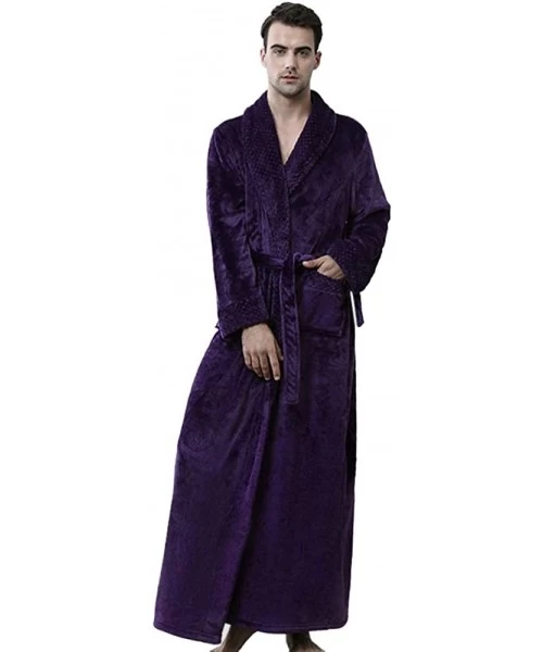 Robes Luxurious Men's Shawl Collar Bathrobe- Thick Coral Fleece Kimono Robe Couple Long Housecoat Sleepwear - Purple - CG1924...