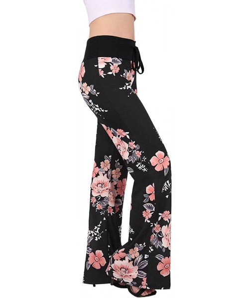 Bottoms Womens Pajama Pants Wide Leg Sleepwear Casual Loose Lounge PJ Bottoms - Pink Floral - CG18GUXEDW6