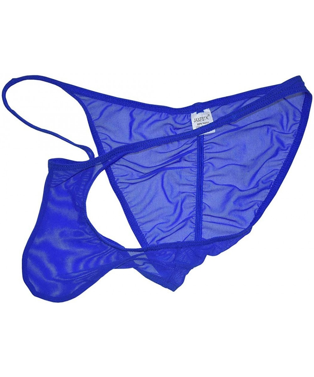 Bikinis Men Slinky Brazilain Bikini Briefs Underwear Ruched Back Sheer Cheeky Briefs - Blue - CY196S0XLSU