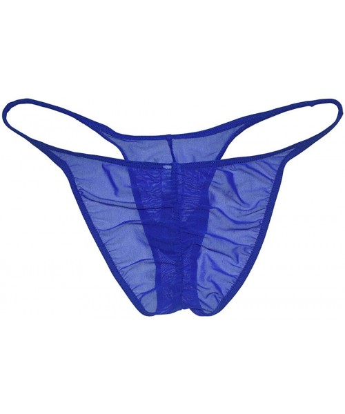 Bikinis Men Slinky Brazilain Bikini Briefs Underwear Ruched Back Sheer Cheeky Briefs - Blue - CY196S0XLSU