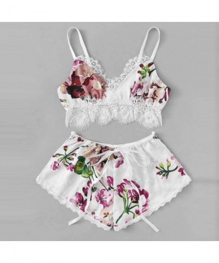 Nightgowns & Sleepshirts Floral Lingerie for Women-Lace Trim Satin Bras and Boyshort Split Side Panties Sets-Babydoll Soft Ni...