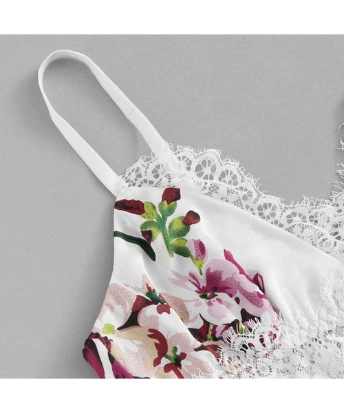 Nightgowns & Sleepshirts Floral Lingerie for Women-Lace Trim Satin Bras and Boyshort Split Side Panties Sets-Babydoll Soft Ni...