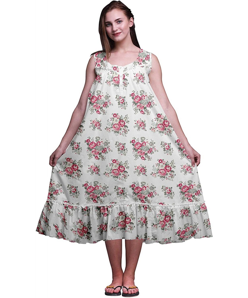 Nightgowns & Sleepshirts Printed Cotton Nightgowns for Women Sleeveless Gown Sleepwear Maxi Dress - White20 - C818S8QX08X