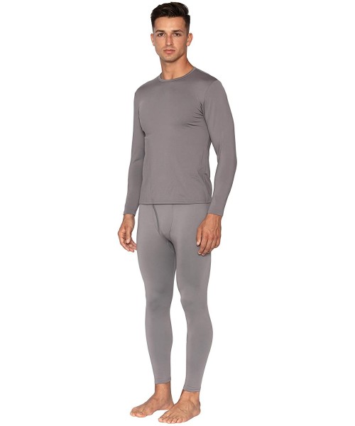 Thermal Underwear Mens Thermal Underwear Set Premium Long John Base Layer Fleece Lined Top and Bottom - Grey - C31944G79CM