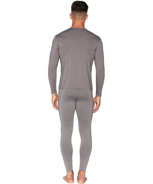 Thermal Underwear Mens Thermal Underwear Set Premium Long John Base Layer Fleece Lined Top and Bottom - Grey - C31944G79CM