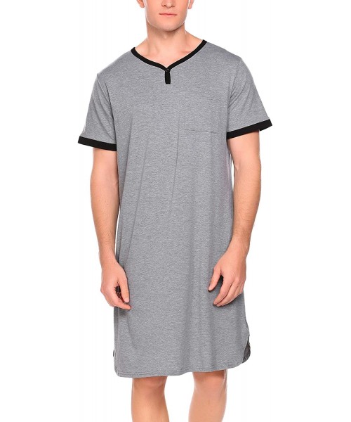 Sleep Tops Men's Nightshirt Nightwear Comfy Big&Tall Short Sleeve Henley Sleep Shirt - Grey-b - CH18DHLNXOD