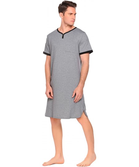 Sleep Tops Men's Nightshirt Nightwear Comfy Big&Tall Short Sleeve Henley Sleep Shirt - Grey-b - CH18DHLNXOD