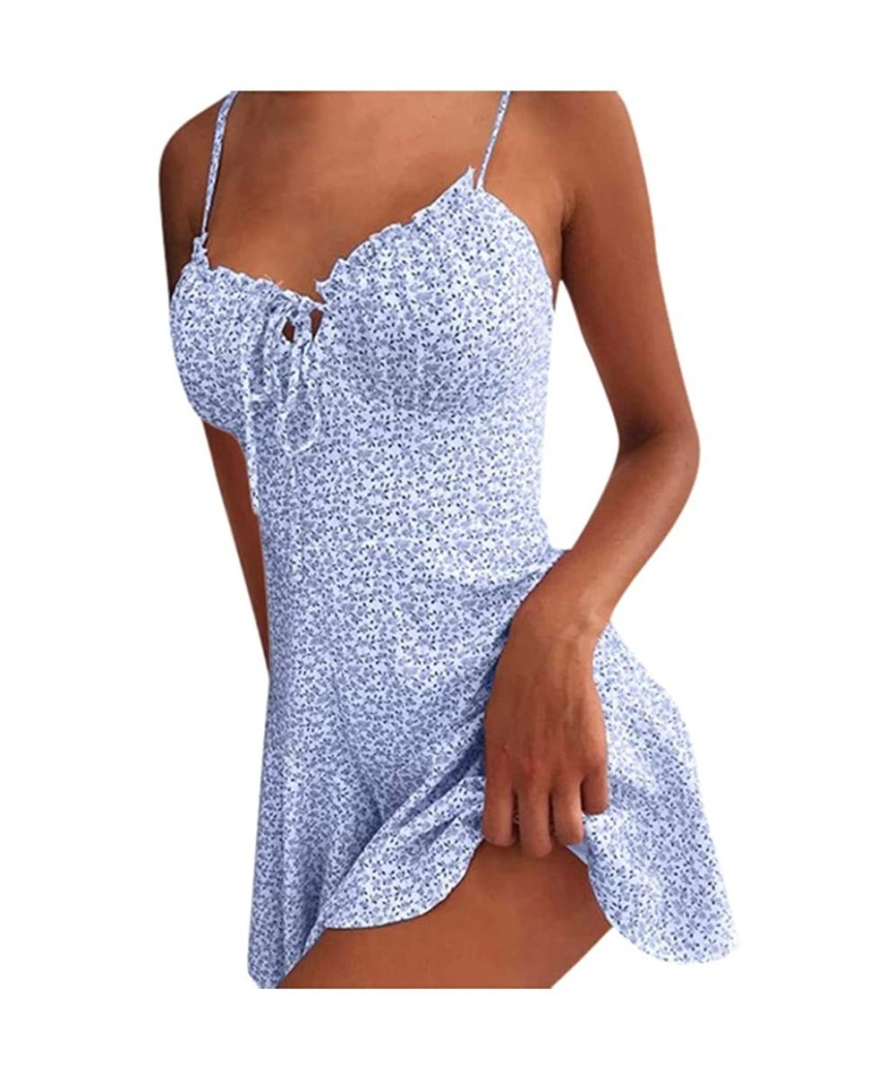 Nightgowns & Sleepshirts Women's Plus Size Dresses Short Sleeve Casual V-Neck Summer T Shirt Long Dress - H-blue - C6199S42EQN