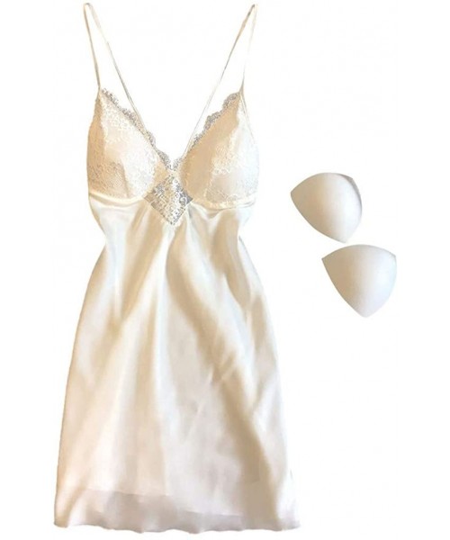 Baby Dolls & Chemises New Women Lace Teddy Lingerie Sexy Deep V One Piece Nightdress Underwear - White - CK196HC30YQ