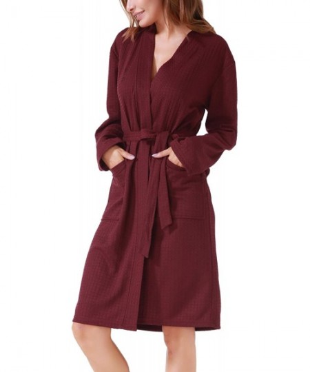 Robes Women Men Hotel Spa Waffle Weave Kimono V Neck Sleepwear Bathrobe - Pure Red - CZ186UXS4HZ