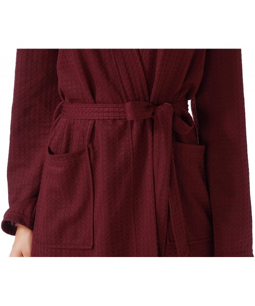 Robes Women Men Hotel Spa Waffle Weave Kimono V Neck Sleepwear Bathrobe - Pure Red - CZ186UXS4HZ