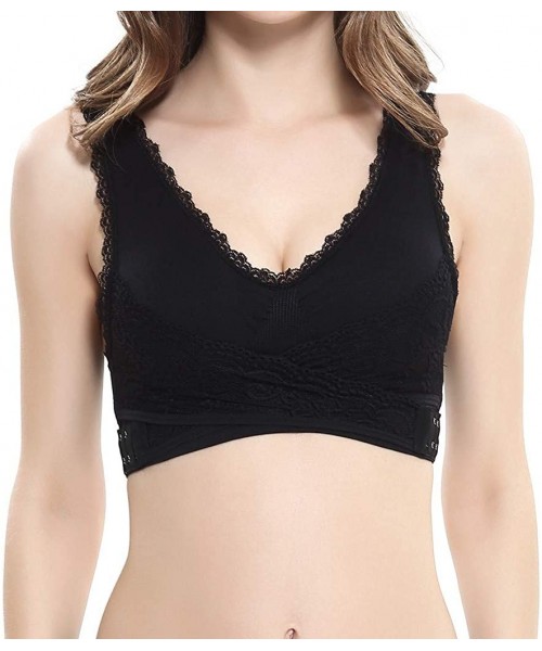 Bras Women Push Up Bra Embroidered Lace Bras Underwire Padded Wirefree Deep V Bra - Black a - CH195RE9AMC