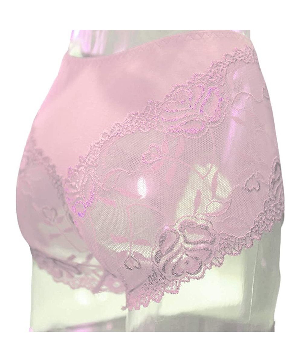 Briefs Men's Lace Panties Briefs Boyshort Shorts Lingerie Underwear with Pouch or Sheath - Pink(with Open Sheath) - CP19DE34ERK