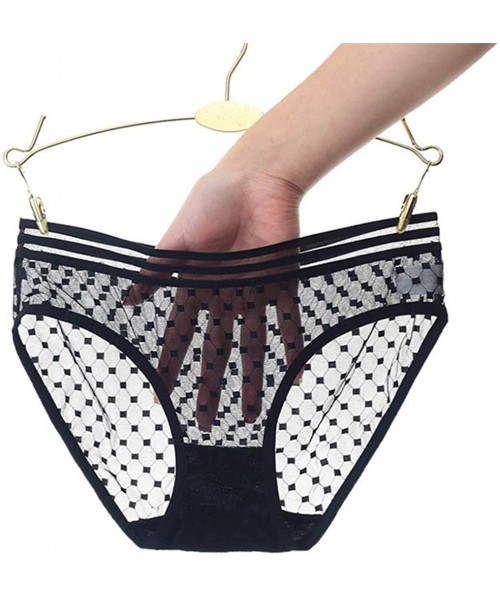 Panties Women Sexy Dot Mesh Briefs Perspective Bikini Panties Seamless Silky Underwear - Black - C6193LN45Z6