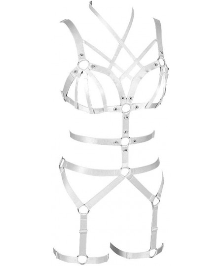 Garters & Garter Belts Women's Harness Bra Set Punk Gothic Garter Dance Party Rave Strappy Belts - White - CQ196U76NMD