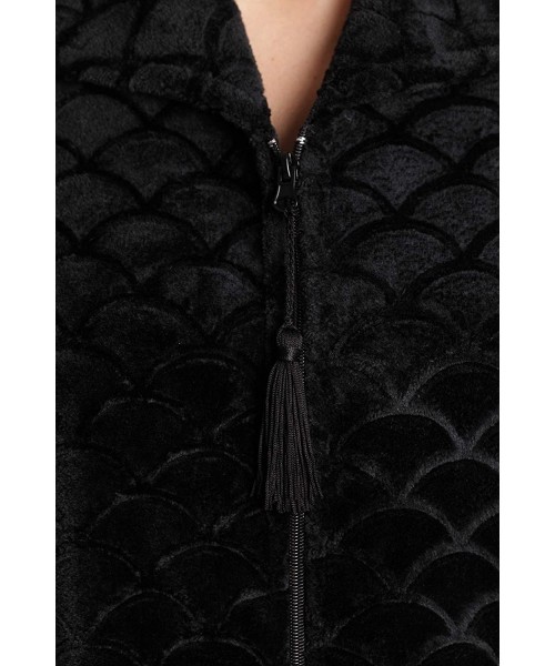 Robes Plush Zipper Lounger Robe - Black - C818WYC28UT
