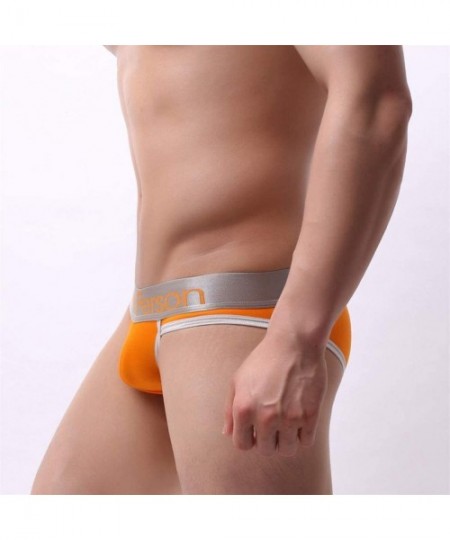 G-Strings & Thongs Underwear for Men- Breathable Stretch Cotton Thong Underwear Men's Fashion Classic G-String - Orange - C01...