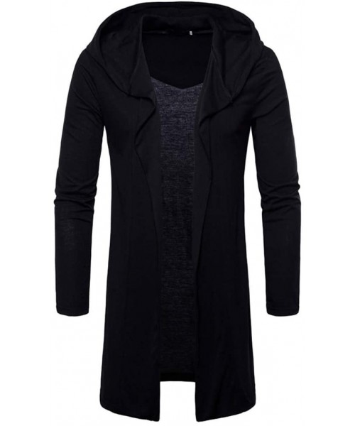 Thermal Underwear Mens Hooded Cardigan Casual Solid Long Sweater Shawl Collar Open Front Draped Slim Fit Lightweight Coats Ja...