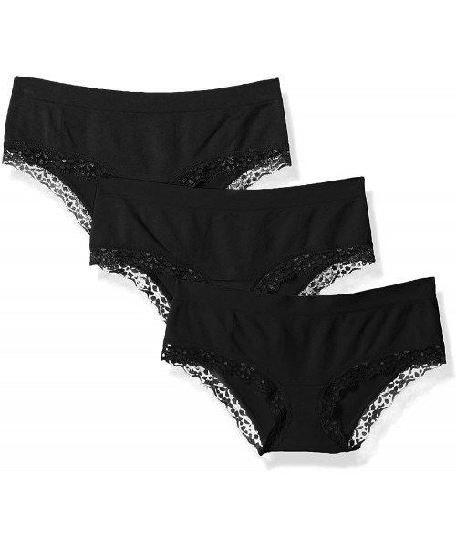 Panties Women's Seamless Hipster Underwear with Lace- 3 Pack - Black/Black/Black - CE1899GU090